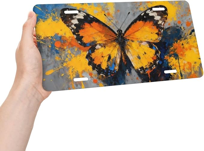 Butterfly Graffiti Front License Plate Car Decorative License Plates Aluminum Metal Decor Accessory Novelty Vanity Tag Cover with 4 Holes for Men Women 6" X 12"