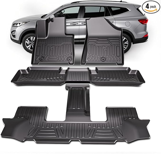TPE All-Weather Floor Mats for Santa Fe 2024 2025 (Not for Hybrid)| Custom Fit Heavy Duty Truck Floor Liners | Front & Rear Row Protection | Durable, Odorless (4-Piece Set, Black)