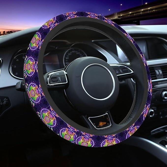 Owl Dream Catcher Steering Wheel Cover Purple Steering Wheel Cover for Women Men Anti-Slip Breathable Steering Wheel Protector Car Accessories