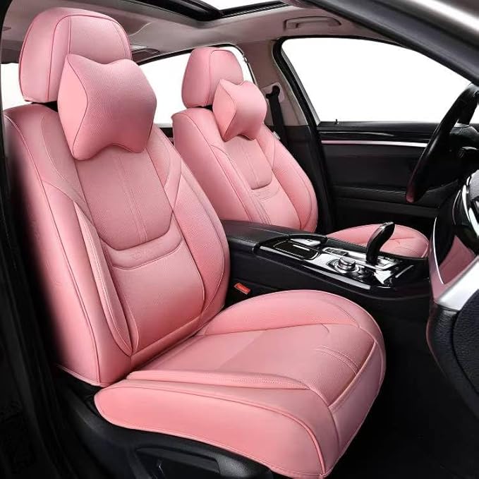 Auto Car Seat Covers Accessories Front Seat Leather Cushion Protector Breathable Waterproof Seat Cover for Cars Universal Fit (Pink, Front Pair)