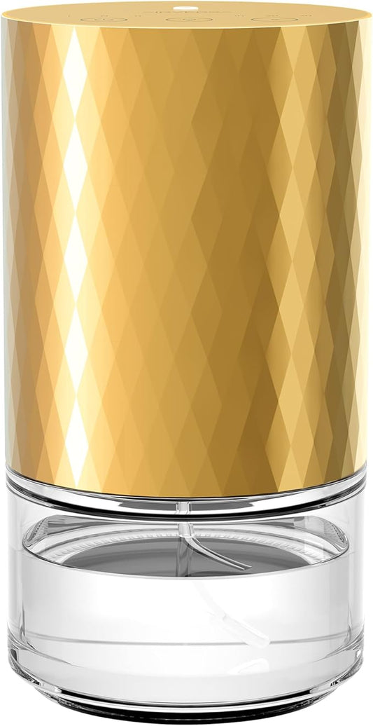 Airversa Waterless Diffuser Essential Oil 100ml Capacity Scent Air Machine for Home Aromatherapy Premium Metal Nebulizer Battery Operated 3 Mist Settings Timers Color Light AN5(Gold)