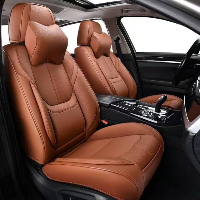 Auto Car Seat Covers Accessories Front Seat Leather Cushion Protector Breathable Waterproof Seat Cover for Cars Universal Fit 7 Colors (Brown, Front Pair)