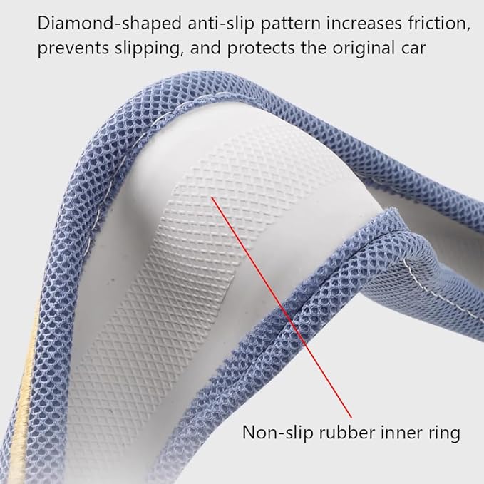 38cm Car Steering Wheel Cover, Universal 15 inch, Microfiber Breathable Ice Silk, Anti-Slip, Odorless, Easy Carry, Blue and White Contrast Design, Cute Cat for Girls, Ladies, Women