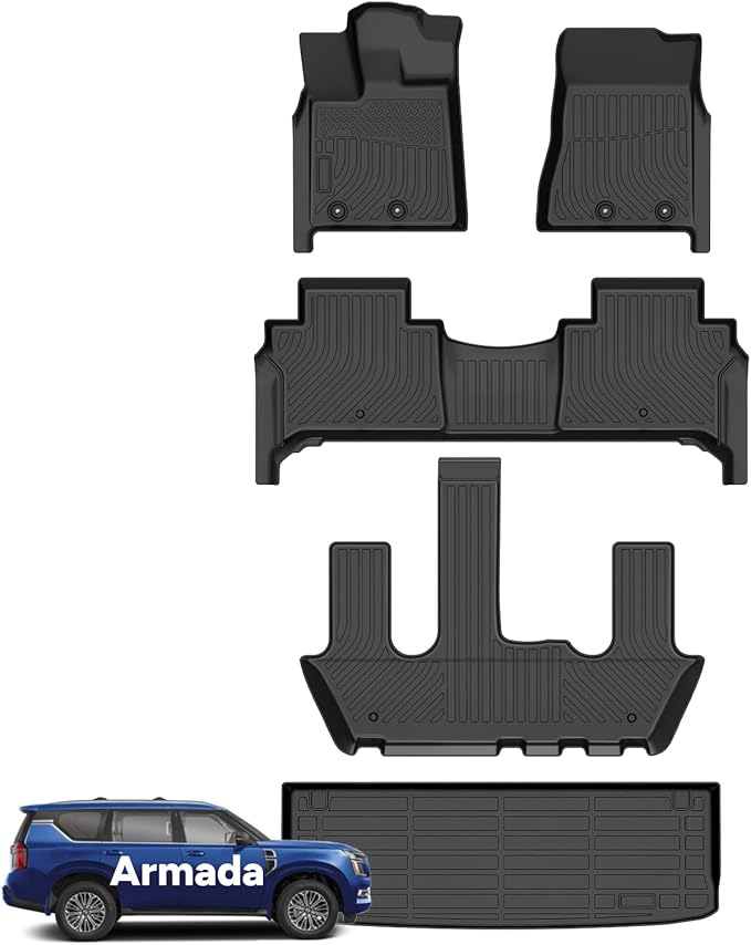 Wayhigh-Floor Mats and Cargo Mat Set Fit for 2025 2026 Nissan Armada/Infiniti QX80 7 Seats (Bucket Seat) All Weather TPE Car Mats Waterproof Heavy Duty Rubber Floor Liners for Armada 2025 Accessories