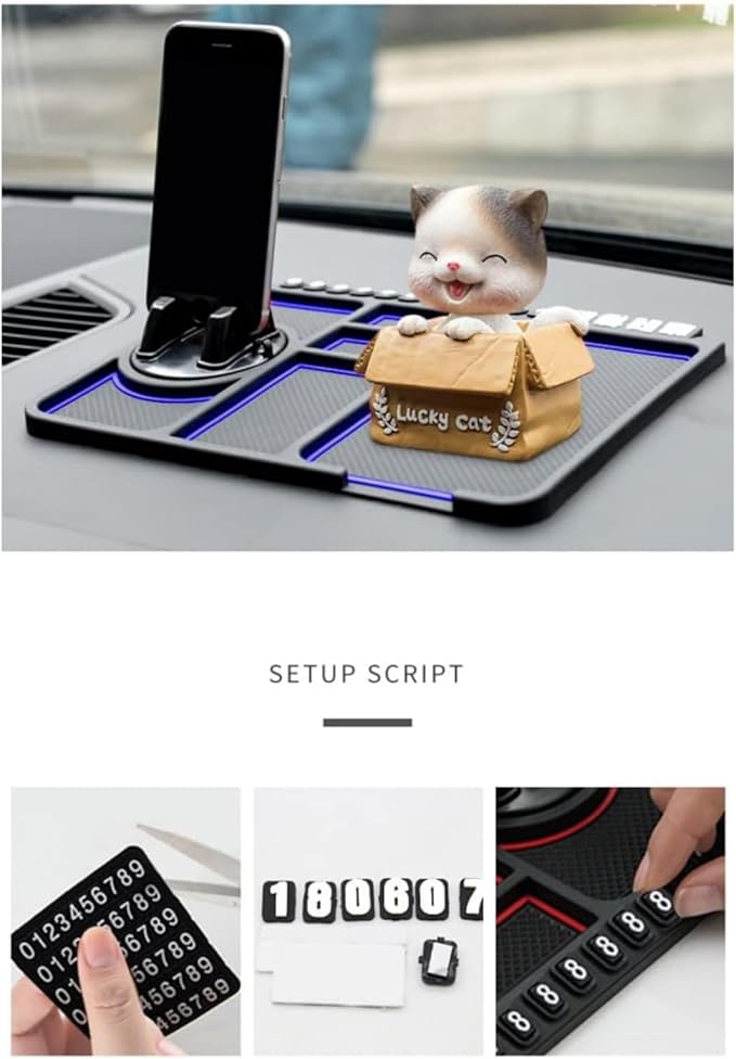 Anti-Slip Mat with Mobile Phone Holder, 4 in 1 Mobile Phone Anti Slip Pad, Dashboard Cell Phone Holder, with Temporary Parking Number, Detachable & Washable (Red)