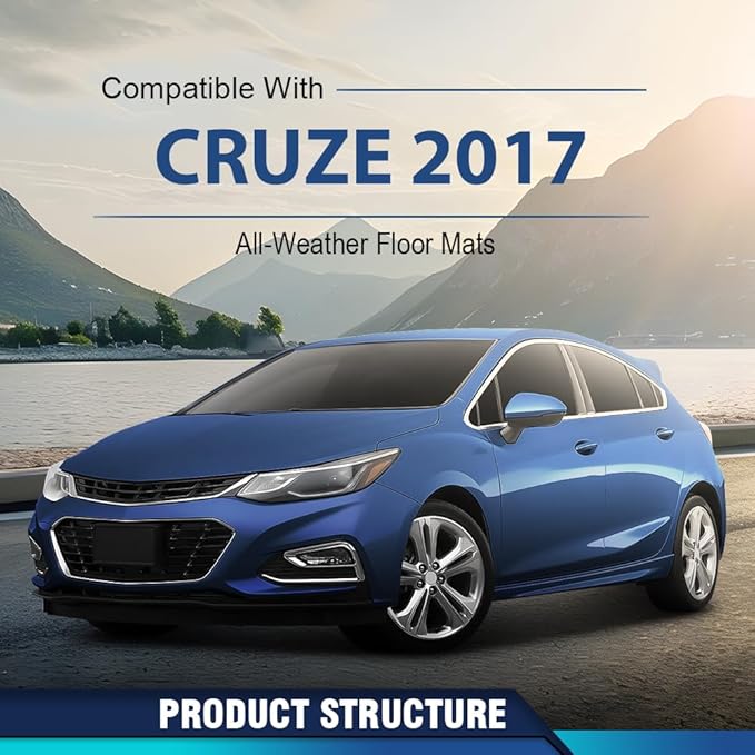 PIT66 Floor Mats Cargo Liners Compatible with Chevy Cruze 2017 1st and 2nd Row All Weather TPE Liner Accessories Black