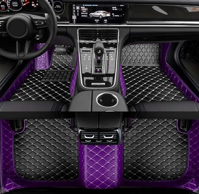 Errva Custom Personalized Floor Mats for Cars，Luxury Full Coverage All Weather Car Floor Mats，Anti-Slip Leather Car Mat Set ，Custom Floor Mats for 98.99% of Cars, Trucks & SUVs (Purple black1)