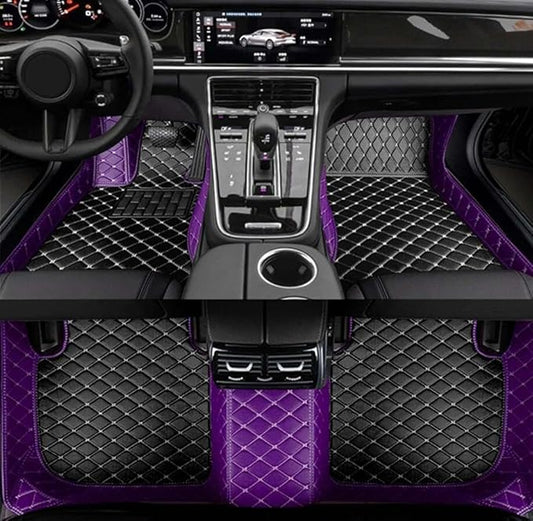 Errva Custom Personalized Floor Mats for Cars，Luxury Full Coverage All Weather Car Floor Mats，Anti-Slip Leather Car Mat Set ，Custom Floor Mats for 98.99% of Cars, Trucks & SUVs (Purple black1)