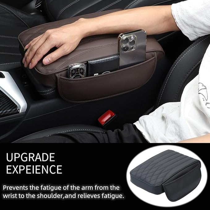 Upgrade Car Console Armrest Pad with Storage Pocket,Comfortable Memory Foam Car Armrest Cushion,Premium PU Leather Car Armrest Cover,Universal Fit for Most Vehicles,Car Accessories(Black)