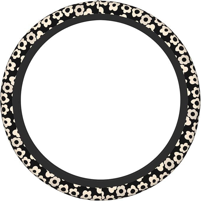 White Flower Cute Steering Wheel Cover for Women, Universal 15 inch Breathable Anti Slip Steering Wheel Covers for Cars, Auto, SUVs