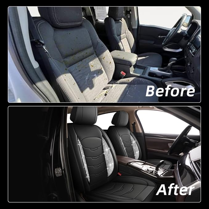 Seat Covers Fit for Toyota Highlander 2007-2026: Bling Diamond Faux Leather Automotive Cushion Covers Waterproof Breathable Car Seat Cover Airbag Compatible Seat Protector (Full Seats, Black)