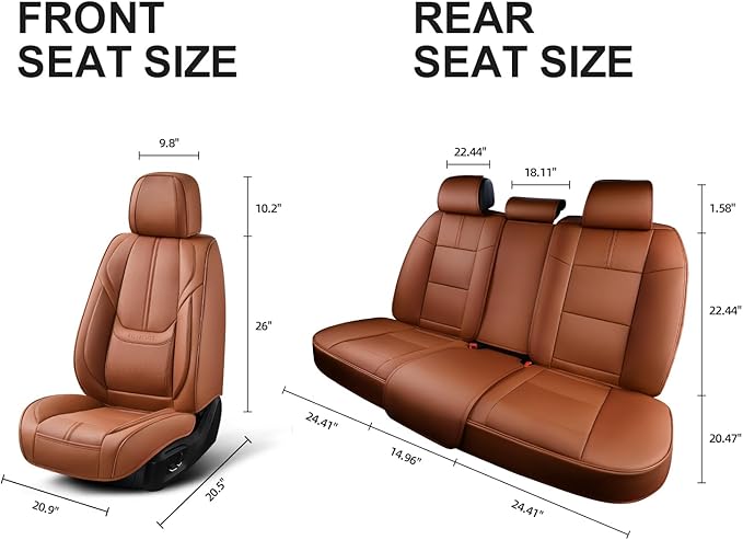 Auto Car Seat Covers Accessories Full Set Leather Cushion Protector Breathable Waterproof Seat Cover for Cars Universal Fit (Brown, Front Pair and Rear)