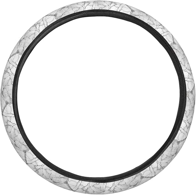 White Marble Texture Steering Wheel Covers Anti-Slip Elasticity Car Accessories Steering Wheel Protector Universal 15 Inch for Cars SUV Vehicle Truck