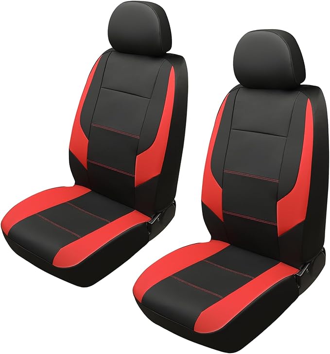 GIANT PANDA Front Car Seat Cover for Jeep, Leather Bucket Seat Covers Custom Fit Jeep Grand Cherokee Wrangler Compass Gladiator Wagoneer Renegade Liberty Patriot (Red+Black)