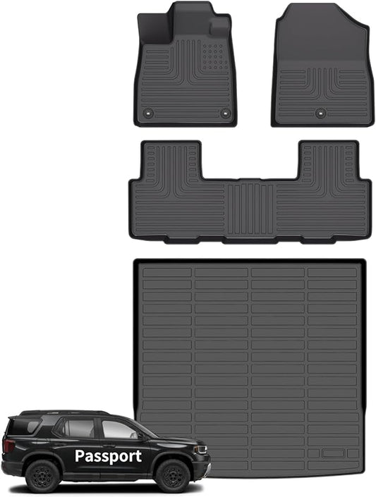 Wayhigh-for Honda Passport 2026 All Weather Floor Mats and Cargo Liner Set TPE Car Mats Waterproof Heavy Duty Rubber Floor Liners Passport Accessories