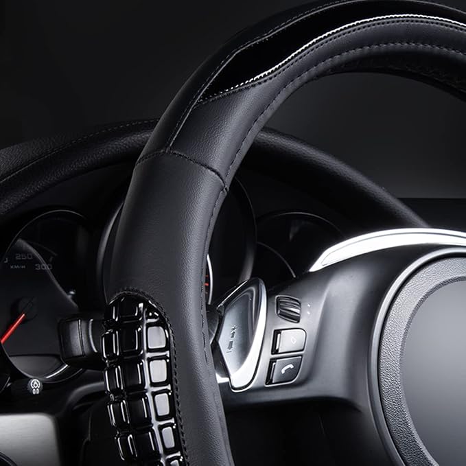 Flying Banner car Steering Wheel Cover Gel Massage Velvet Cool Warm Universal Size 15 inches SUV Truck Anti Slip Odorless Summer Winter (Black Black, Gel Massage)