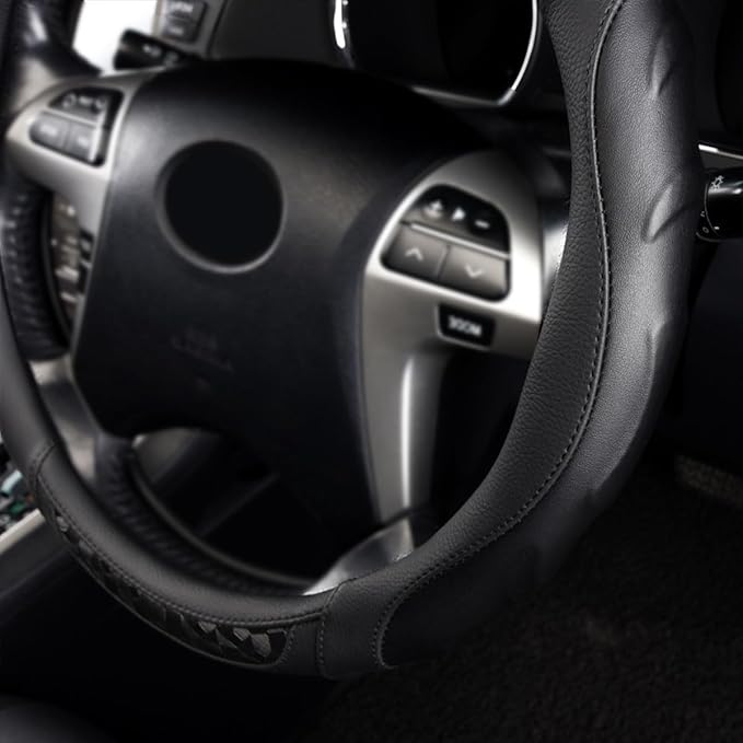 Flying Banner Faux Leather Heavy Duty Inner Ring car Steering Wheel Cover 14.5-15 inches (All Black)