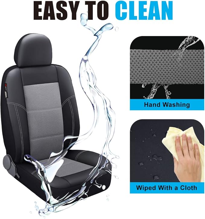 P&J AUTO Leather and Mesh Car Seat Cover Front Pair Universal Fit for Cars Trucks Vans & SUVs Airbag Compatible (Grey)