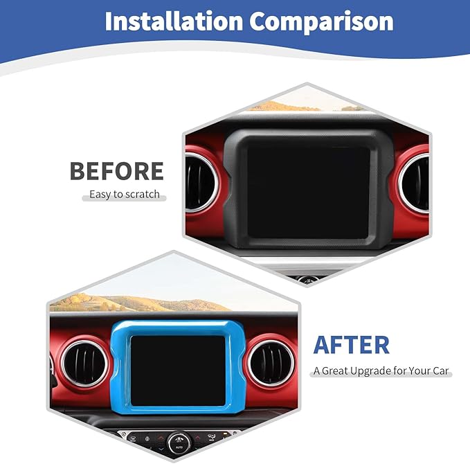 RT-TCZ for Jeep JL Center Console Radio Display Panel Trim Cover for Jeep Wrangler JL JLU Gladiator JT 2018-2023 Light Blue Interior Accessories 8.4 inch