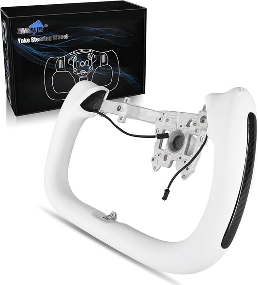 ZIMABLUE Yoke Steering Wheel For Tesla Model 3 Highland Accessories 2024 2025, White Nappa Leather with Side Glossy Carbon Fiber for Tesla Model 3 Highland 2024-2025 With Heating Function