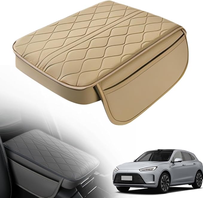 Universal Style Memory Cotton Car Armrest Box Pad, 2025 New Center Console Elbow Pads, Arm Rest Pad Leather Armrest Cover for SUV Interior, Car Middle Console Cover for Drivers (Beige) (Beige)