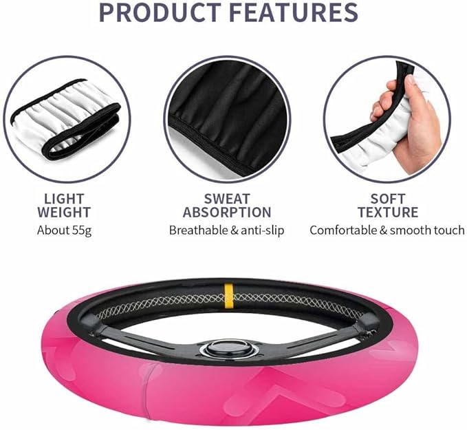 Pink Background Car Steering Wheel Cover Glitter Heart Steering Wheel Cover Car Decor Suitable for Most Vehicles Including Trucks and SUV