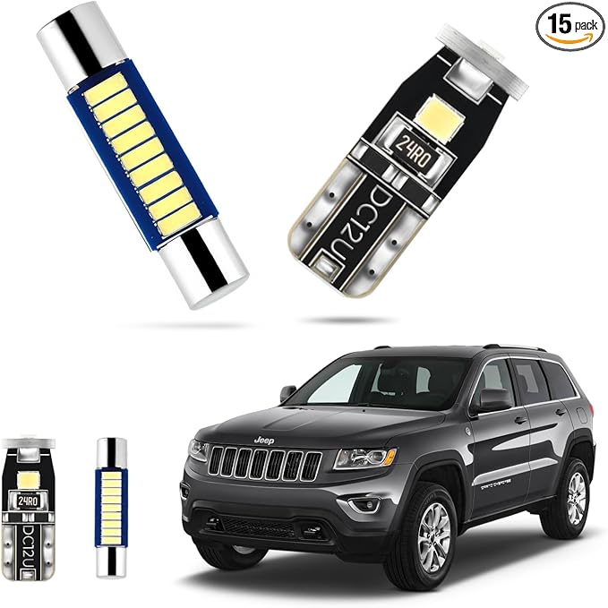 EASY EAGLE LED Interior Car Lights for Grand-Cherokee-2011-2020: 15 Piece Kit White LED Light Bulbs - Super Bright 6000K + Install Tool