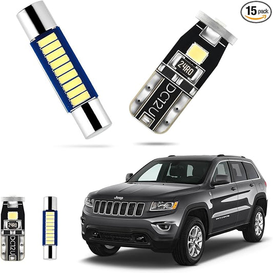 EASY EAGLE LED Interior Car Lights for Grand-Cherokee-2011-2020: 15 Piece Kit White LED Light Bulbs - Super Bright 6000K + Install Tool
