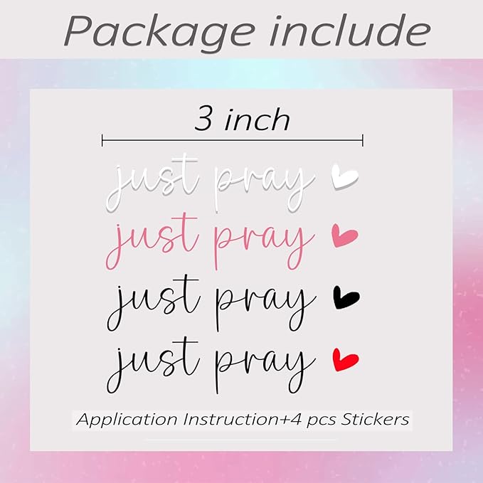 4 xJust Pray Rear View Mirror Sticker,Rearview Mirror Decal,Jesus Car Decal For Women,Water Bottle Decor,Aesthetic Car Mirror Sticker,Positive Affirmation Sticker,Laptop Bumper Tumbler Sticker