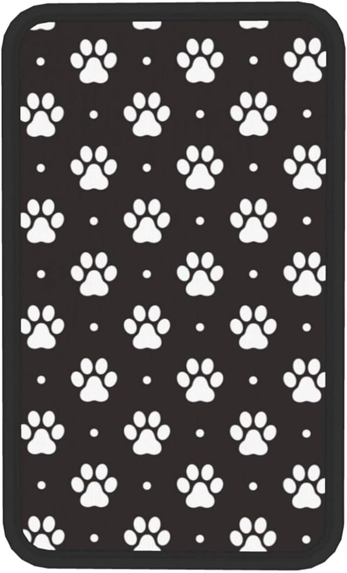 Paw Dog Paw Prints Black and White Foot Print Puppy Auto Center Console Armrest Pad Universal Car Center Console Cover Seat Box Cover for Sedan, Van, SUV, Truck Car Accessorie