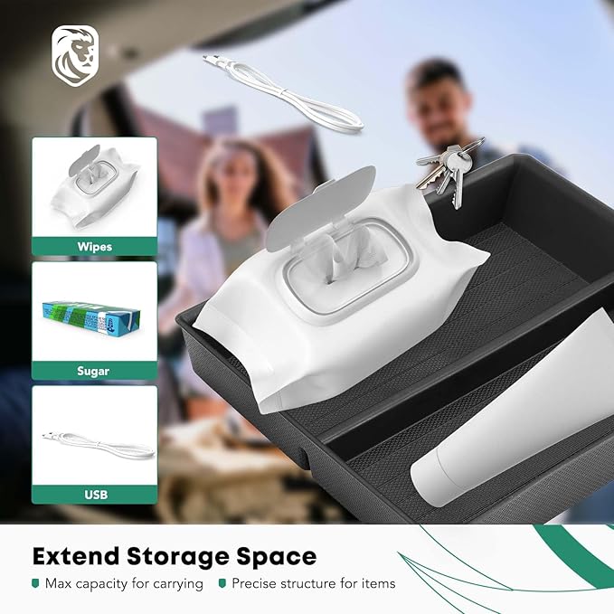 YHTAUTO Center Console Lower Tray Fit 2024 2025 Tesla Model 3 Highland, Center Control Console Lower Bottom Storage Box with Non-Slip Armrest Interior Accessories 1PC