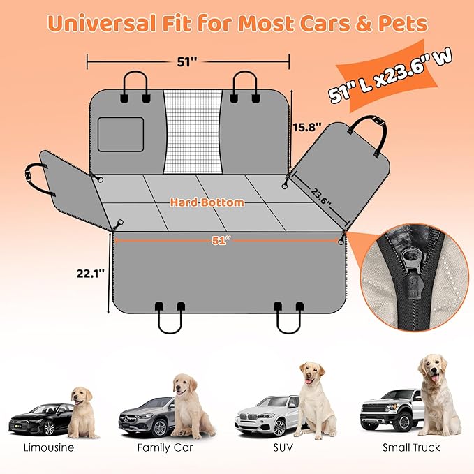 URPOWER Hard Bottom Dog Seat Cover with Mesh Window Waterproof Bench Dog Car Seat Cover for Back Seat Nonslip Pet Rear Seat Protector for Fur & Mud, Washable Dogs Hammock for Cars Trucks and SUV