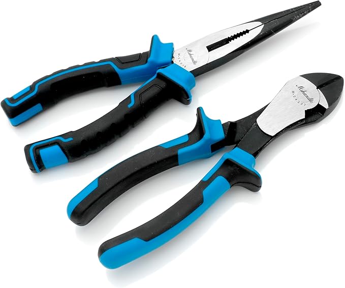 2 Pieces Plier Set, Including 8" Needle Nose Pliers and 7" Diagonal Cutting Pliers, Premium High Carbon Steel Construction for Plumbing, and General Applications Multi-use Tools Set