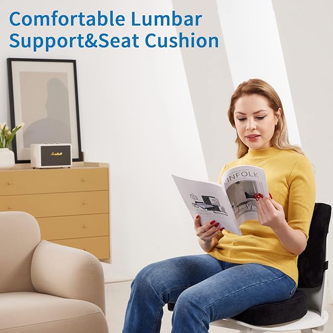 SAIREIDER Seat Cushion and Lumbar Support Pillow for Office Chair, Memory Foam Car Seat Cushions Back Support Pillows, Help Relieve Pain of Back, Lumbar, Tailbone and Sciatic Nerve（Black）