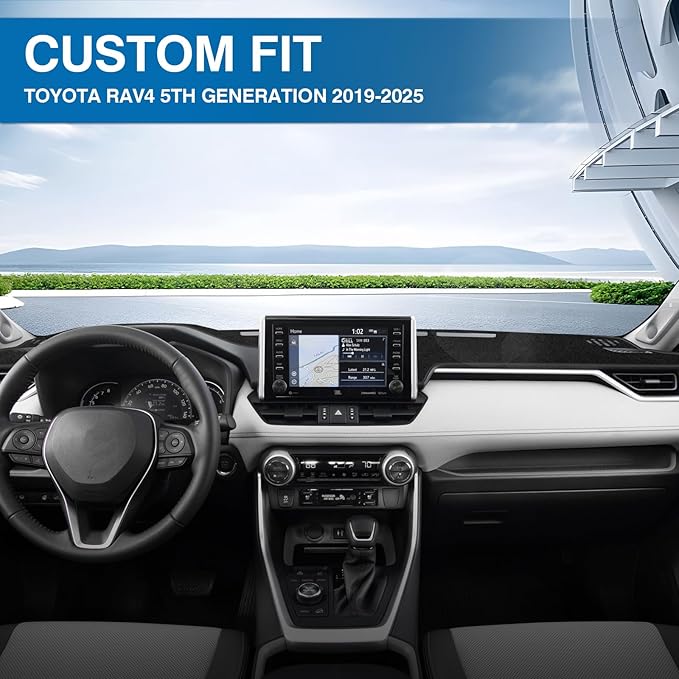 KUST Car Dash Cover Compatible with 2019-2025 Toyota RAV4 Left Hand Drving Dash Carpet Polyester Non-Slip Dash Protector Interior Accessories for RAV4 Custom Fit Dash Mat No Glare Black