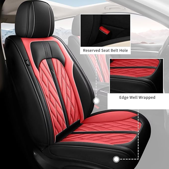TTX LIGHTING Seat Covers Fit for Toyota Prius 2003-2015 Front Seat Covers Faux Leather Car Seat Covers Breathable Waterproof Car Seat Protector (2 Seats, Black&Red)