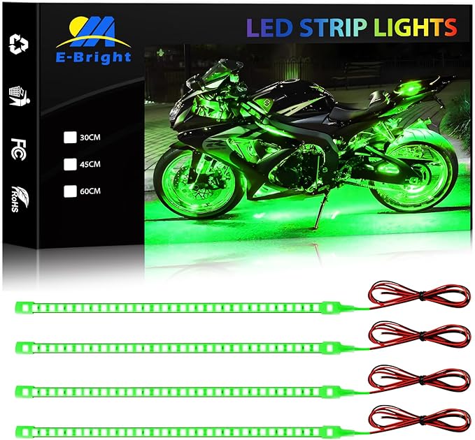 YM E-Bright Car Led Strip Lights for Golf Cart Underglow Motorcycles Marine Boat Kayak Interior Exterior 36SMD Waterproof IP68 Upgrade Solid Silicone 12V 12inch Green (Pack of 4)