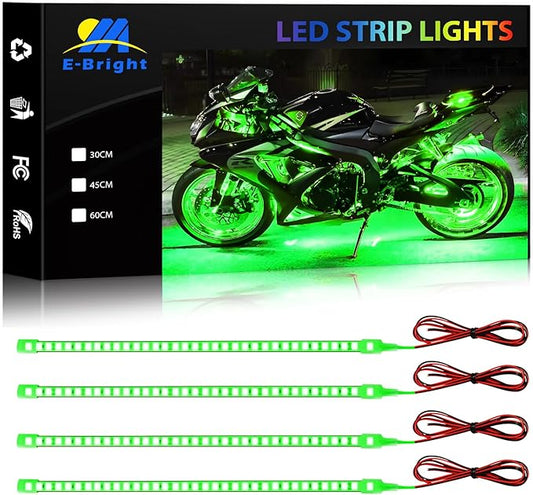 YM E-Bright Car Led Strip Lights for Golf Cart Underglow Motorcycles Marine Boat Kayak Interior Exterior 36SMD Waterproof IP68 Upgrade Solid Silicone 12V 12inch Green (Pack of 4)
