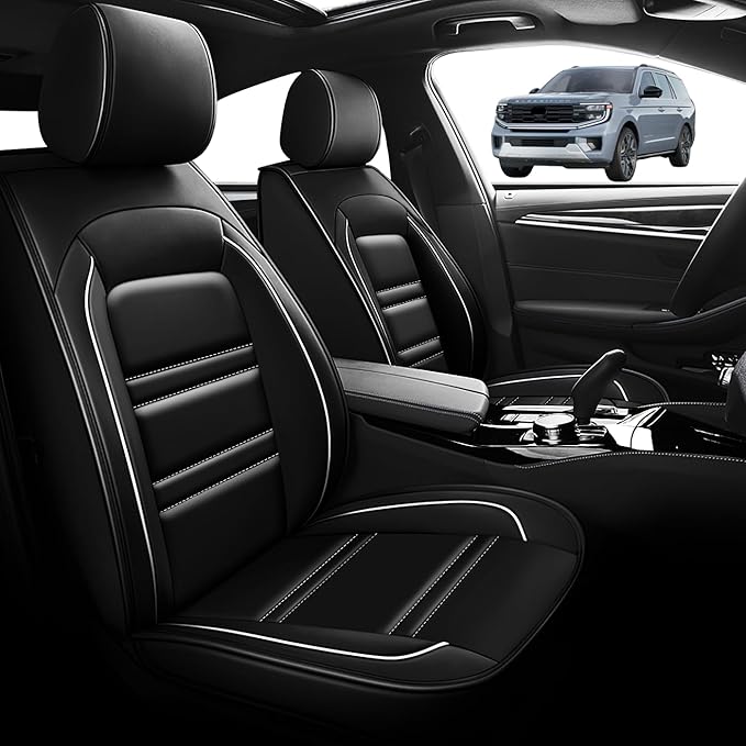 Seat Cover for Ford Expedition 1997-2025 | Car Seat Covers Front Seats, Waterproof Seat Protectors, Automotive Front Seat Covers (Front Seat, Black&White Line)
