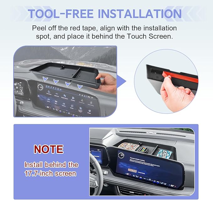 RUNROAD Dashboard Storage Organizer Tray Compatible with 2025 Chevy Suburban Tahoe Accessories, Behind Screen Organizer Center Console Display Armrest Storage Tray (Only Fit 17.7-inch Touch Screen)