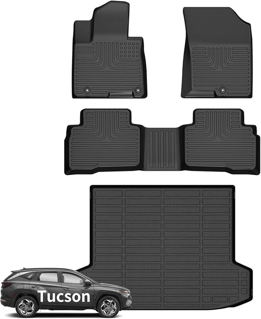 Wayhigh-for 2022-2025 2026 Hyundai Tucson Hybrid(Not PHEV) All Weather Floor Mats and Cargo Liner Set TPE Car Mats Waterproof Heavy Duty Rubber Floor Liners for Tucson Hybrid Accessories- Black