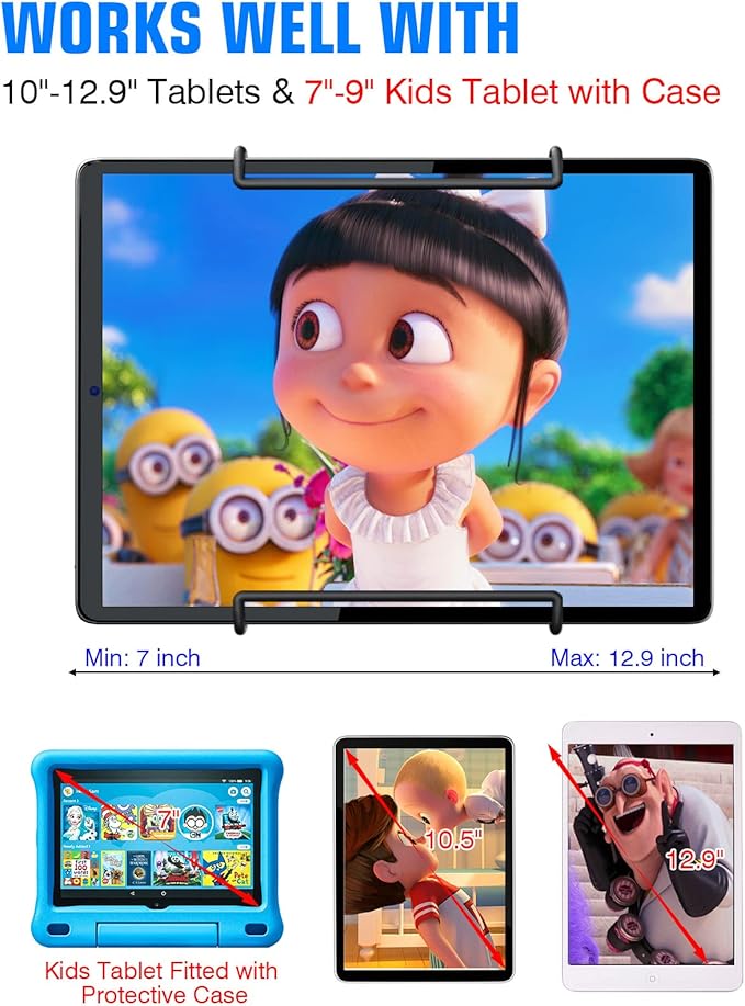 WONNIE Upgrade Tablet Holder for Car, Car Headrest Mount Holder for Back Seat, Car Tablet Mount for Kids with Silicone Strap & Anti-Slip Holding Clamps, Fits All 10-12.9" Tablets