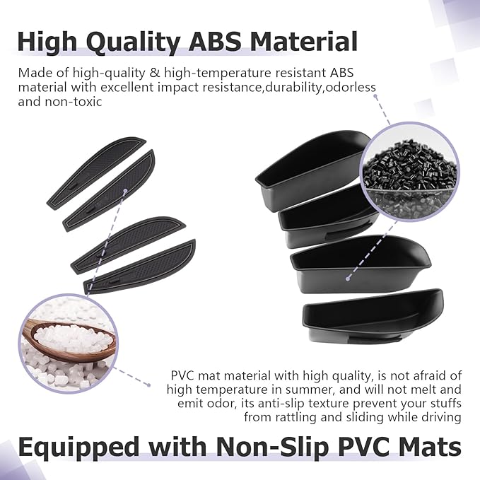 LUWU Door Side Storage Box Compatible with 2021 2022 2023 2024 2025 ID4 Accessories Side Organizer Tray 2025 ID.4 Center Console Organizer ABS Material Front & Rear Storage Box Black 4PCS