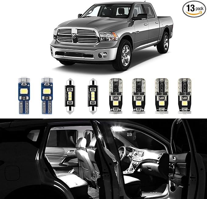 EASY EAGLE LED Car Interior Lights, Super Bright Bulbs - for Dodge Ram 2009 2010 2011 2012 2013 2014 2015 2016 2017 2018 Pickup Truck 1500 2500 3500 - Kit Package Includes 13 LED Light Accessories