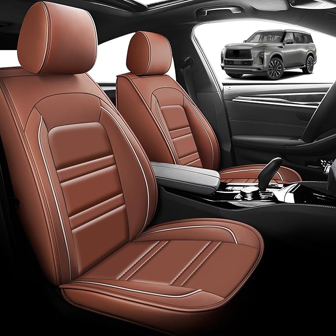 Seat Cover for Infiniti qx80 2014-2025 | Car Seat Covers Front Seats, Waterproof Seat Protectors, Automotive Front Seat Covers (Front Seat, Coffee)