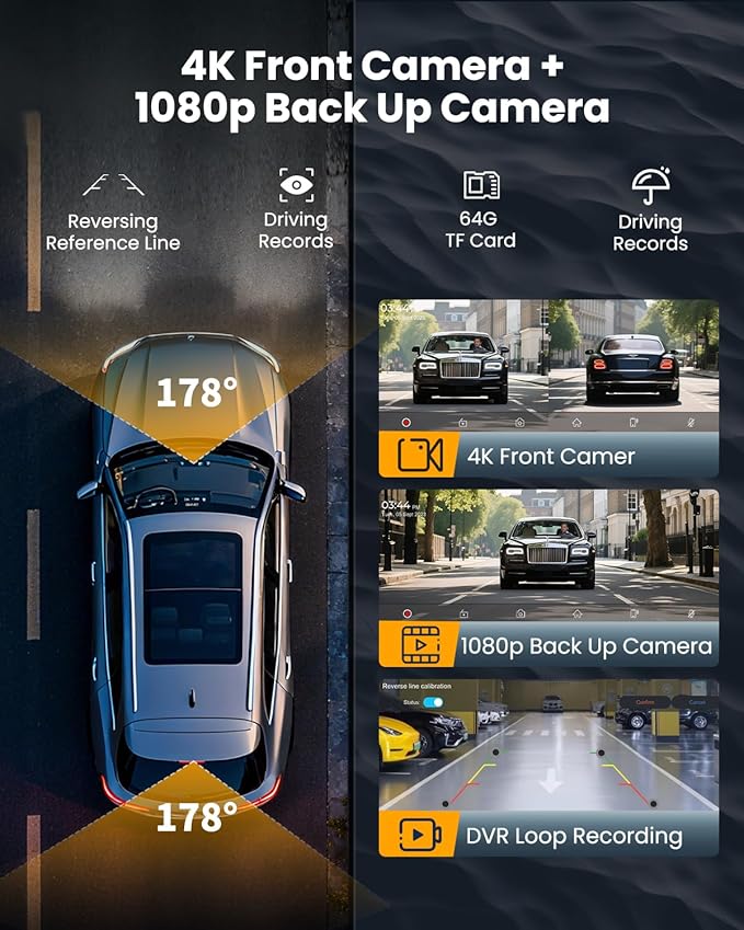 11.5" Wireless Carplay Screen for Car, Portable Apple Carplay & Android Auto Touch Screen, 4K Dash Cam/App Control/Backup Camera/Mirror Link/Voice Control/GPS/Bluetooth,for All Vehicles