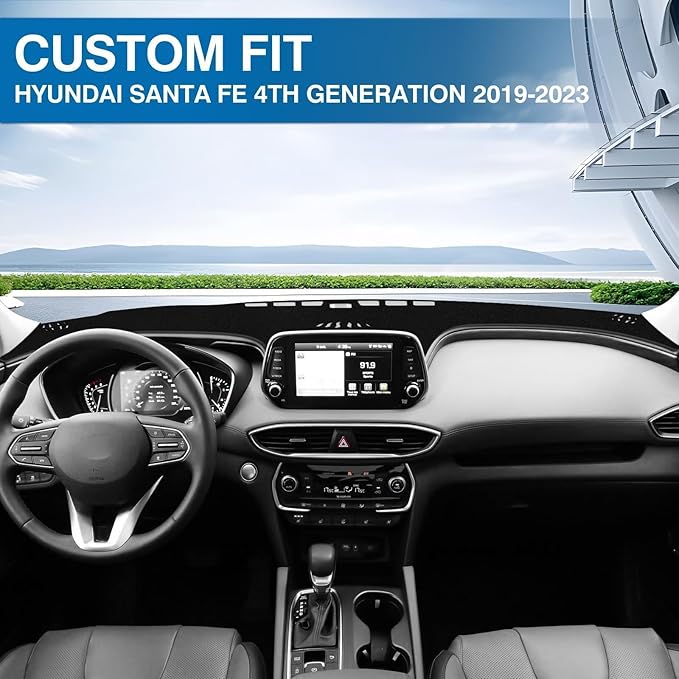 KUST Car Dash Cover for Hyundai Santa Fe 2019 2020 2021 2022 2023 Left Hand Driving Dashboard Cover Polyester Non-Slip Interior Accessories for Santa Fe Sunshade Windshield No Glare Black