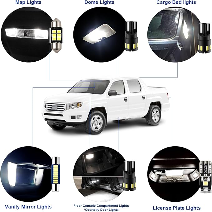 EASY EAGLE LED Interior Car Lights for Honda-Ridgeline-2006-2015: 17 Piece Kit White LED Light Bulbs - Super Bright 6000K + Install Tool, Winter/Autumn Cabin Upgrade