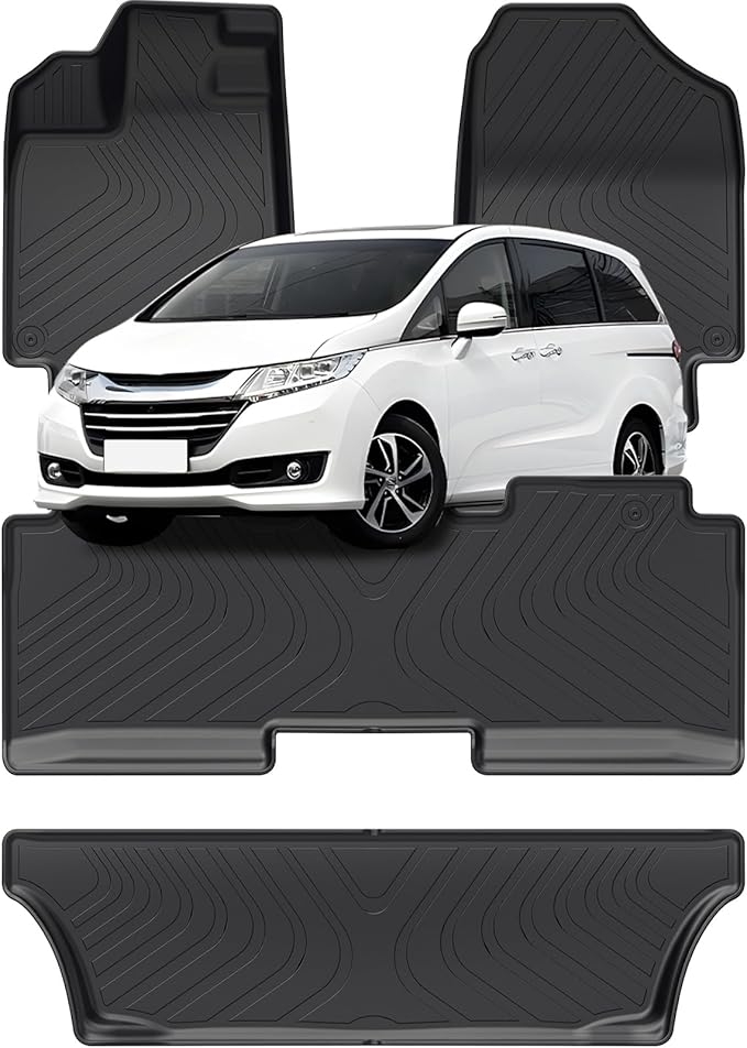 PWY Car Floor Mats for Honda Odyssey (2018-2025 2026), All Weather Car Liners, TPE Custom Automotive Floor Mats - Heavy Duty & Non Slip, 4PCS Full Set for 1st & 2nd & 3rd Row, Minivan Accessories