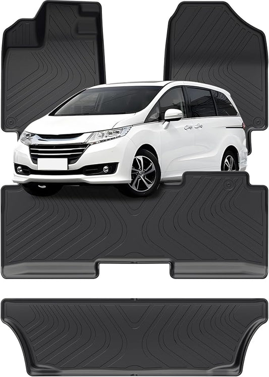 PWY Car Floor Mats for Honda Odyssey (2018-2025 2026), All Weather Car Liners, TPE Custom Automotive Floor Mats - Heavy Duty & Non Slip, 4PCS Full Set for 1st & 2nd & 3rd Row, Minivan Accessories